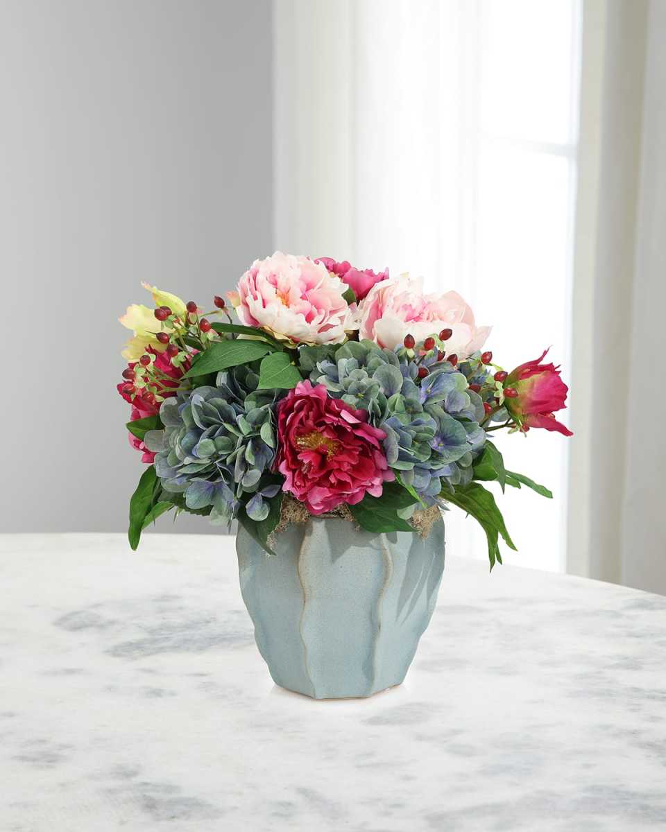 Teal Mist 21" Faux Floral Arrangement in Ceramic Container